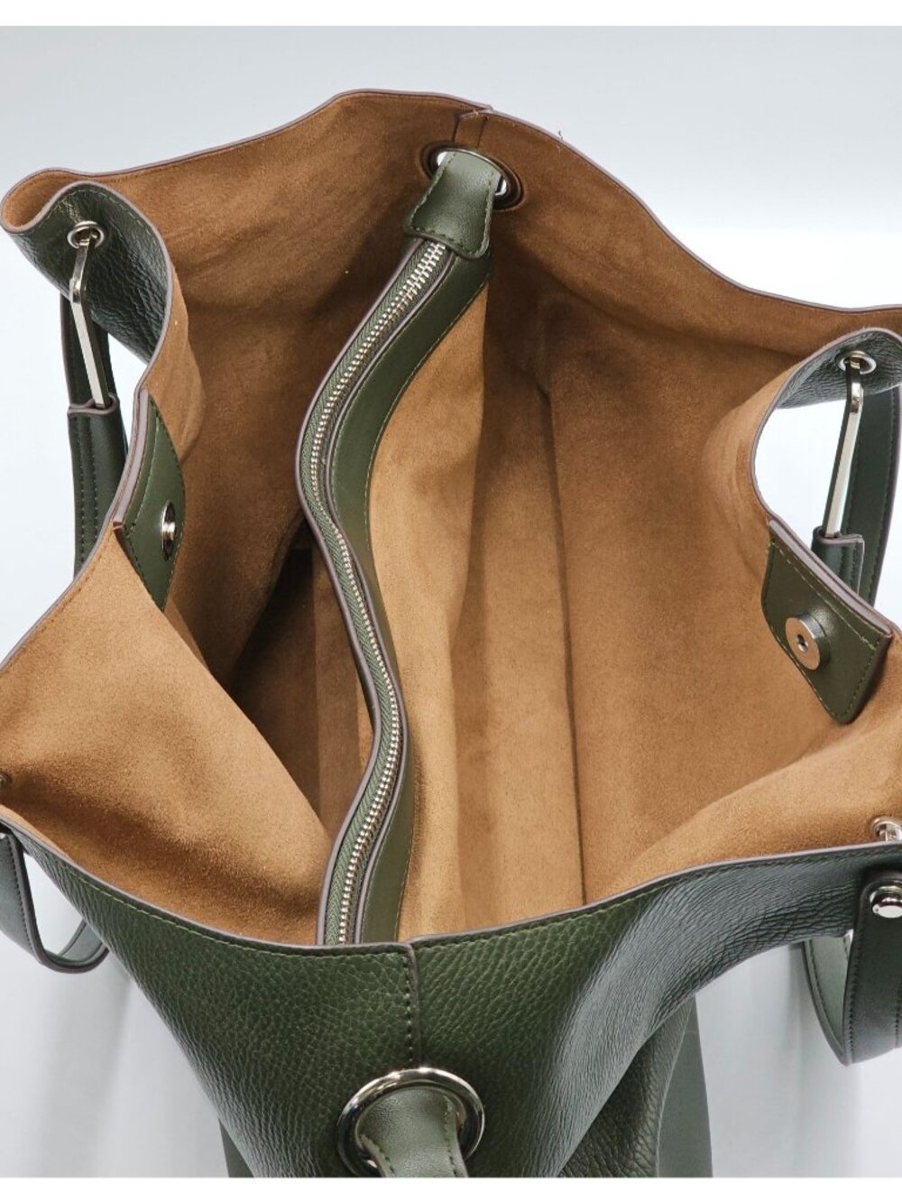 NWOT Sondra Roberts Women's Dark Green Pebbled Faux Leather Tote Bag Size L 2631 - Picture 7 of 11